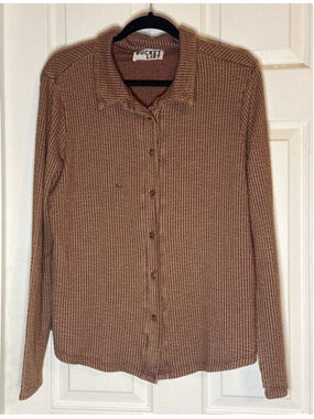 Bucket List Brown & White Striped Button Down Shirt L